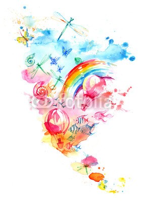okalinichenko, sleep (schlafen, regenbogen, coloured, träumend, schmetterling, fisch, farb, traum, abbildung, natur, malerei, multi, kunst, schönheit, fantasy, konzept, entwerfen, abstrakt, bemalt, schöner, szene, dekoration, insekt, sommer, hintergrund, mustern, magisc)