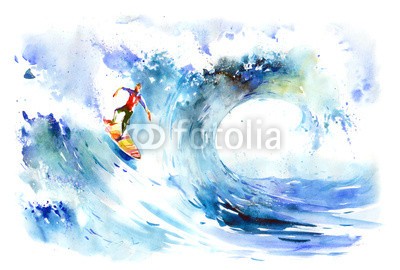 okalinichenko, surfing (wellenreiten, groß, welle, meer, erwachsen, brandung, surfbrett, ozean, barfuß, aktion, sport, abbildung, konzept, jung, hawaiianisch, haustier, nehmend, locations, schwimmenten, glänzend, besinnung, kunst, silhouette, wild, sommer, fitness, malere)