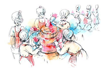 okalinichenko, torte (essen, küchen, feier, dekoration, nachspeise, süss, glasur, weiß, backen, brot, geburtstag, bäcker, rosa, foodie, leute, urlaub, bäckerei, sahne, chefkoch, fröhlichkeit, schöner, business, mann, verfärbt, essen, person, schönheit, geschenk, larg)