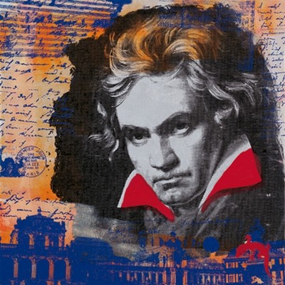 Oke Walberg, Beethoven I (Pop/Op Art, Wunschgröße, Beethoven, Komponist,  Portrait, Persönlichkeiten, Modern, Plakatkunst, Wohnzimmer, Treppenhaus, Arbeitszimmer, bunt)