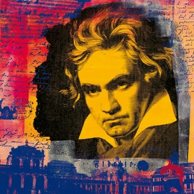 Oke Walberg, Beethoven II (Pop/Op Art, Wunschgröße, Beethoven, Komponist,  Portrait, Persönlichkeiten, Modern, Plakatkunst, Wohnzimmer, Treppenhaus, Arbeitszimmer, bunt)