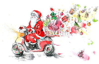 okalinichenko, christmas (geschenk, klaus, weihnachten, weihnachtsmann, präsent, jahreszeit, weiß, rot, ín, 1, box, tasche, urlaub, kleidung, chapeau, handschuhe, traditionell, bart, winter, glas, neu, voll, entlassen, fröhlich, dekoration, begrüssung, auflisten, zeiche)