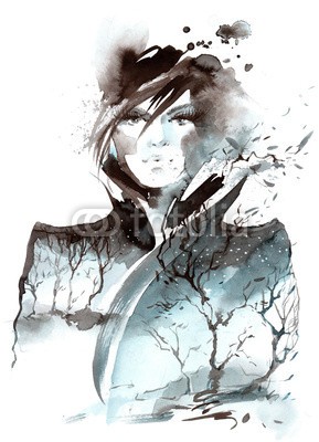 okalinichenko, girl (frau, schönheit, haare, schöner, glamour, gesundheit, menschlich, modellieren, gestalten, sinnlichkeit, leute, weiblich, schwarz, 1, jung, winterlandschaft, frau, verfärbt, einzig, person, gesicht, makeup, eleganze, stil, schauend, anblick, kopf, aug)