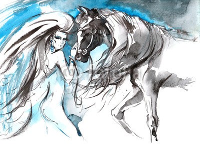 okalinichenko, girl (tier, sport, pferd, haustier, frau, zuchthengst, 1, weiblich, liebe, reitend, draußen, haare, konzept, gefühl, menschlich, freizeit-, pferderücken, close-up, person, mädchen, emotion, szene, natur, hobby, spaß, vorbereitung, abstimmen, schwarz, gra)