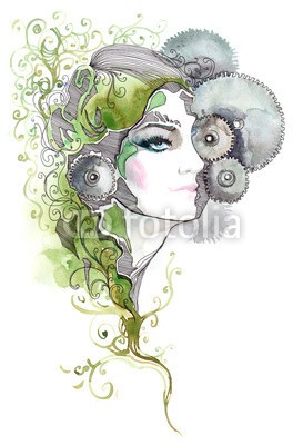 okalinichenko, glamour (frau, 1, jung, schöner, glamour, mädchen, erwachsen, attraktiv, haare, close-up, schönheit, hübsch, kopf, zahnrad, weiblich, selbstsicher, gestalten, mechanisch, grün, maschinerie, zahn, gesicht, ideen, gesichtsfarbe, natur, technologie, positiv)