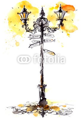 okalinichenko, lighting (schöner, laterne, tipp, pfeil, beschriftung, lampe, straße, stadt, architektur, stil, steine, geschichte, licht, alt, strukturen, urbano, antikes, beleuchtung, zeichen, abbildung, town, retro, szene, straßen, stahl, angestrahlt, kräfte, glühbirn)