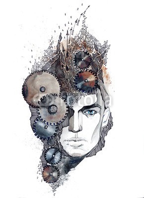 okalinichenko, man's head with gears (erwachsen, allegorie, kunst, rücken, erziehung, hirn, braun, business, konzentration, mittig, konzept, betrachtung, kreativität, entwerfen, zeichnung, traum, ingenieurwesen, gesicht, zahnrad, kopf, gesundheit, herz, menschlich, ideen, krankheit, abbildun)
