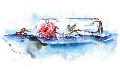okalinichenko, message in a bottle (nachricht, flasche, schöner, rot, rose, erklärungen, liebe, im, verfärbt, relationen, wasser, korken, urlaub, draußen, romanze, konzept, blau, bewölkt, hintergrund, schwimmend, blume, natur, ausreisen, stachel, verzweigt, erkennung, romans, romantisc)