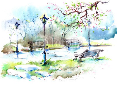 okalinichenko, Spring in the city (erwachene, natur, park, frühling, stadt, baum, grün, szene, gasse, draußen, verzweigt, leaf, malerei, landschaft, lane, licht, straßen, sunlight, jahreszeit, abbildung, dekorativ, wetter, beruhigt, urbano, busch, zuwachs, pflanze, schönhei)