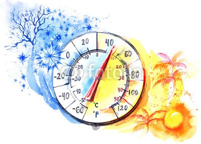 okalinichenko, thermometer (temperaturen, thermometer, abbildung, hitze, vermessung, nummern, zeit, instrumente, plus, minus, luft, maßstab, pfeil, schneeflocke, sonne, lesestoff, frost, fahrenheit, konzept, celsius, sommer, abmessen, außergewöhnlich, kalt, grade, natur, zeiche)