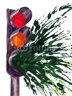 okalinichenko, traffic lights (verkehr, licht, signale, isoliert, straße, klar, signale, niemand, grün, weiß, tage, zeichen, symbol, objekt, gehen, ray, kunst, malerei, spaziergang, fahre)