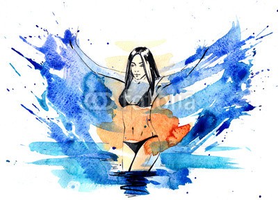 okalinichenko, wings made of water (erwachsen, 1, weiblich, strand, frau, sommer, lächeln, jung, blau, person, himmel, schöner, freudig, kleidung, sunlight, reisen, ausgestreckt, bikini, licht, baby, lässig, schwarz, welle, touristen, energie, wind, körper, verfärbt, draußen, mee)