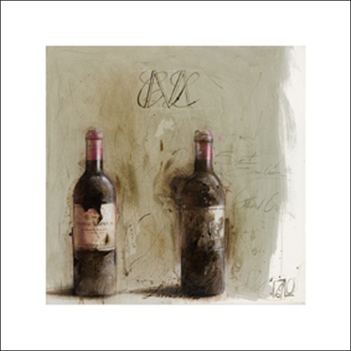 Olivier PAUL, Larmande (Wein, Weinflaschen, Rotwein, Lagerspuren, Schmutz, modern, Malerei, Esszimmer, Bar, Weinkeller, bunt)