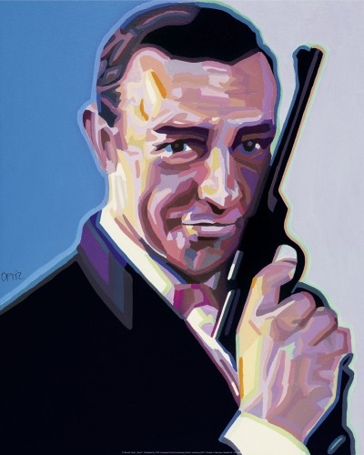 Opitz Werner, Bond (Malerei, Modern, Portrait, James Bond, Sean Connery, Pistole, Filmstar, Star, Filmheld, Schauspieler, Persönlichkeiten, Pop Art, Treppenhaus, Wohnzimmer, Kino, bunt)