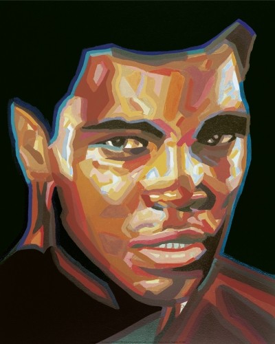 Opitz Werner, The Greatest (Malerei, Modern, Portrait, Cassius Clay, Boxer, Weltmeister, Box-Profi, Star,  Persönlichkeiten, Pop Art, Treppenhaus, Wohnzimmer, bunt)