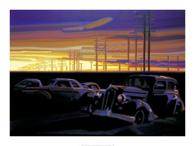 Opitz Werner, The Night (Malerei, Modern, Parkplatz, Morgendämmerung, Oldtimer, Pop Art, Treppenhaus, Wohnzimmer,  bunt)
