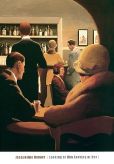 Jaqueline Osborn, Looking at him looking at her (Bar, Menschen, Alltqagsszene, Nostalgie, Malerei, People & Eros, Wohnzimmer, Esszimmer, bunt)