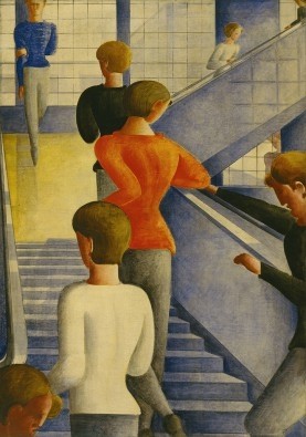 Oskar Schlemmer, Bauhaustreppe (Menschen, Treppe, Treppengeländer, Bauhaus, kühl, Distanz, Gliederpuppen, Wohnzimmer, Treppenhaus, Malerei, Wunschgröße, bunt)