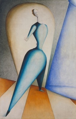 Oskar Schlemmer, Tänzerin - Die Geste (Tänzerin, geometrische Formen, Bauhaus, kühl, Distanz, Gliederpuppe, Wohnzimmer, Treppenhaus, Malerei, Wunschgröße, bunt)