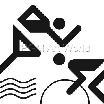 Otl Aicher  Triathlon (Wunschgröße, Grafik, Symbol, Icon, Figurativ, Fitness, Sport, Bewegung, Geschicklichkeit, Kondition, Kraft, Schwimmen, Radfahren, Laufen, Ausdauer, schwarz / weiß)