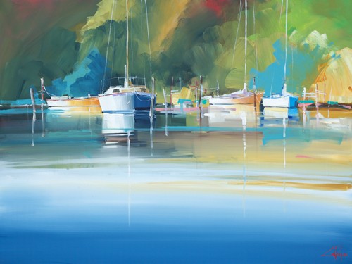 Craig Trewin Penny, Light at Metung (Segelboot, Boote, Meeresbrise, Hafen, Meer, Sommer, Urlaub, Wassersport,  Wohnzimmer, Treppenhaus, Badezimmer, Malerei, Wunschgröße, bunt)