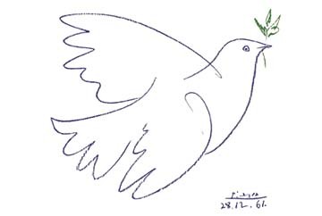 Pablo Picasso, Colombe Bleue (Klassische Moderne, Malerei, Zeichnung, Taube, Friedenstaube, Ölzweig, Schlafzimmer, Wohnzimmer, Treppenhaus, Arztpraxis, blau)