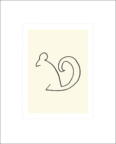 Pablo Picasso, L'Ecureuil (Büttenpapier) (Klassische Moderne, Zeichnung, minimalistisch, Tier, Eichhörnchen, Einstrichzeichnung, Wohnzimmer, Treppenhaus, Arztpraxis, schwarz / weiß)