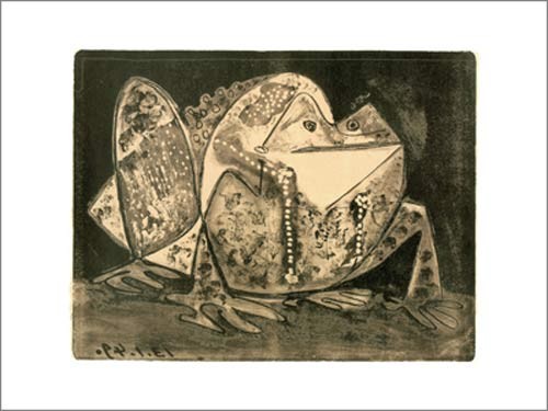 Pablo Picasso, Le crapaud, 13.1.1949 (Büttenpapier) (Klassische Moderne, Malerei, Kubismus, Tier, Kröte, amphibien, fette Kröte, Hässlichkeit, Warzen, geometrische Formen, Wintergarten, Wohnzimmer, schwarz / weiß)