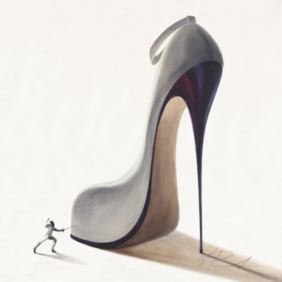 Inna Panasenko, Conquistatore ambizioso (Malerei, Schuhe, Stiletto, Kult, Pop,  High Heels, Kämpfer, Fechter, Eroberer, Schlafzimmer, Wohnzimmer, Treppenhaus, bunt)