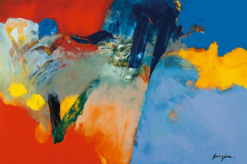 Pascal Magis, Rouge-Bleu II (Abstrakt, Abstrakte Malerei, pastos, gespachtelt, Modern, Business, Büro, Arztpraxis, Wohnzimmer, Wunschgröße, bunt)