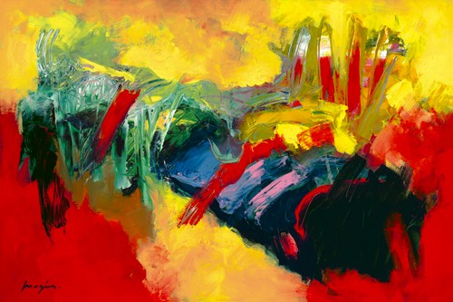 Pascal Magis, Rouge-Jaune I (Abstrakt, Abstrakte Malerei, pastos, gespachtelt, Modern, Business, Büro, Arztpraxis, Wohnzimmer, Wunschgröße, bunt)