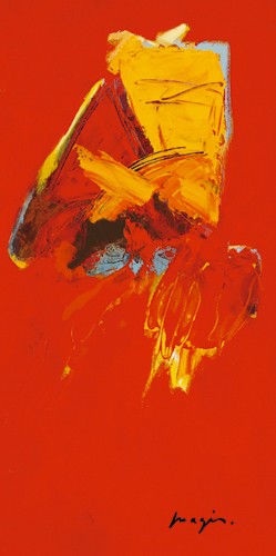 Pascal Magis, Triptyque rouge III (Abstrakt, Abstrakte Malerei, pastos, gespachtelt, Modern, Business, Büro, Arztpraxis, Wohnzimmer, Wunschgröße, rot/gelb)