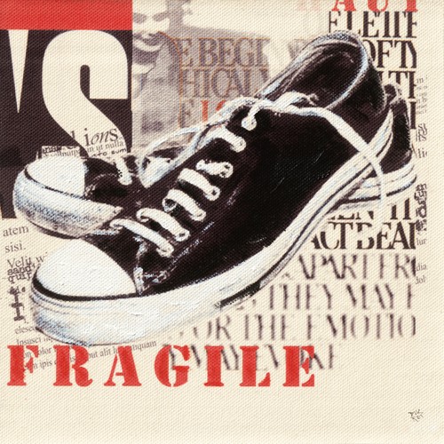 Patrice Ducret, Fragile (Schuh, Sportschuh, Turnschuh, Freizeit, Typologie, Buchstaben, modern, Stilmix, Jugendzimmer, Wohnzimmer, Treppenhaus, Grafik, Wunschgröße, bunt)