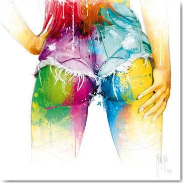 Patrice Murciano, Preston Lee (Wunschgröße, Pop Art, Erotik, Punk, Mädchen, knackig, Hinterteil, Hot pants, Sexy, kurze Hosen, Leuchtfarben, Neon, Schrill, Modern, Malerei, Jugendzimmer, Wohnzimmer, Jugendzentrum, bunt)