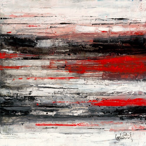 Patrick Cornée, Abstrakt I (Abstrakt, modern, horizontale Farbspuren, Wohnzimmer, Büro, grau/sschwarz/rot, Wunschgröße)