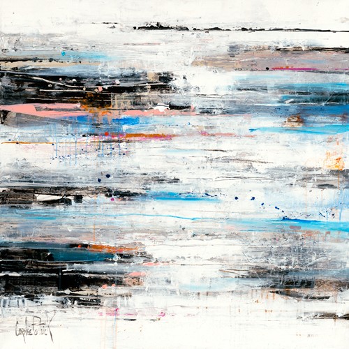 Patrick Cornée, Abstrakt II (Abstrakt, modern, horizontale Farbspuren, Wohnzimmer, Büro, grau/sschwarz/hellblau Wunschgröße)