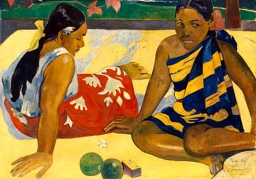 Paul Gauguin, Zwei Frauen auf Tahiti (Wunschgröße, Klassische Moderne, Impressionismus, Malerei, Ethnik, Frauen, Portrait, Tahiti, Frucht, Wohnzimmer, Esszimmer, bunt)