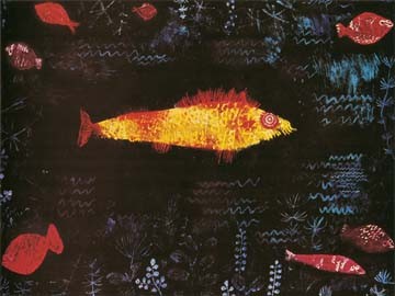 Paul Klee, Der goldene Fisch (Wunschgröße, Malerei, Unterwasserwelt, Fisch, goldener Fisch, Fische, Wellenlinien,   Primitivismus, Klassische Moderne,  Schlafzimmer, Wohnzimmer, Arztpraxis, Büro, bunt)