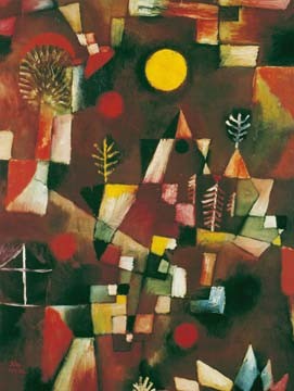 Paul Klee, Der Vollmond (Malerei, abstrakte Malerei, Landschaft, Farbfelder, Mond, Bäume, Ornamente, geometrische Muster, Klassische Moderne, Schlafzimmer, Wohnzimmer, Arztpraxis, Büro, bunt)