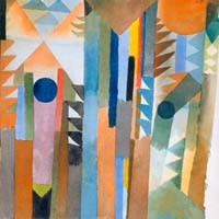 Paul Klee, Der Wald, der aus dem Sonnenkorn entstand (Wunschgröße, Malerei, Expressionismus, Bäume, Muster, Streifen, abstrakte Malerei, Klassische Moderne, Schlafzimmer, Wohnzimmer,bunt)