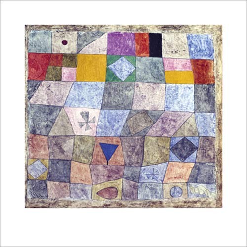 Paul Klee, Freundliches Spiel (Malerei, Konstruktivismus,  Spielfeld, geometrische Formen, Farbflächen, Klassische Moderne,  Wohnzimmer, Arztpraxis, Büro, Business, bunt)