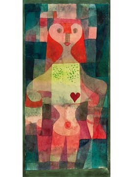 Paul Klee, Herzdame (Wunschgröße, Malerei, abstrakte Malerei, figurativ, Frau, Dame, geometrische Muster, Herz, Ornamente, Klassische Moderne,  Schlafzimmer, Wohnzimmer, Arztpraxis, Büro, bunt)