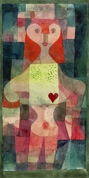 Paul Klee, Herzdame (Wunschgröße, Malerei, Expressionismus, Spielkarte, Mädchen, Frau, Herz, Liebe, Klassische Moderne, Schlafzimmer, Wohnzimmer, Treppenhaus, bunt)