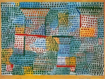 Paul Klee, Kreuze und Säulen (Malerei, Abstrakte  Malerei, abstrakt, abstrakte Formen, Muster, Säulen, Klassische Moderne,  Wohnzimmer, Arztpraxis, Büro, blau)
