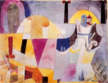 Paul Klee, Landscape with black columns (Wunschgröße, Malerei, Expressionismus, Landschaft, schwarze, Säulen, Ornamente, Klassische Moderne, Schlafzimmer, Wohnzimmer, bunt)