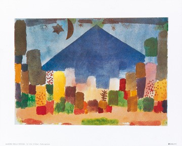 Paul Klee, Notte egiziana (Malerei, Expressionismus, Landschaft, Ägypten, Pyramide, Orient, Häuser,  Klassische Moderne, Schlafzimmer, Wohnzimmer, Arztpraxis, bunt)
