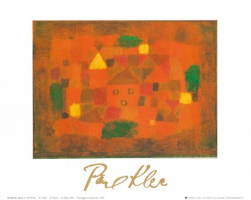 Paul Klee, Paesaggio al tramonto, 1923 (Malerei, Expressionismus, Dorf, Sonnenuntergang, Spaziergang, Häuser,  Klassische Moderne, Schlafzimmer, Wohnzimmer, rot)