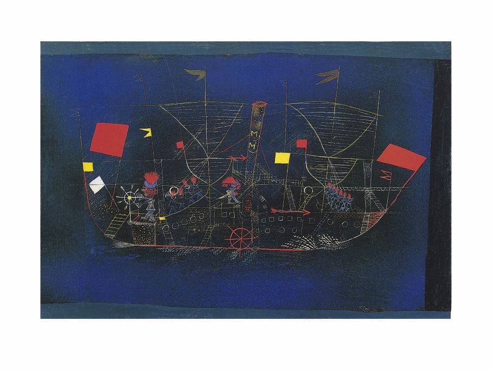 Paul Klee, Ship Of Adventurers (Malerei, Expressionismus, Segelschiff, Kinderzeichnung, Piraten, Abenteuerschiff, Klassische Moderne, Kinderzimmer, Wohnzimmer, Arztpraxis, bunt)