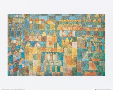 Paul Klee, Tempelviertel von Pert, 1928 (Malerei, Konstruktivismus,  geometrische Formen, Farbflächen, Klassische Moderne,  Wohnzimmer, Arztpraxis, Büro, Business, bunt)