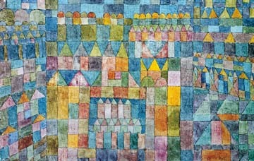 Paul Klee, Tempelviertel von Pert (Wunschgröße, Malerei, Konstruktivismus,  geometrische Formen, Farbflächen, Klassische Moderne,  Wohnzimmer, Arztpraxis, Büro, Business, bunt)